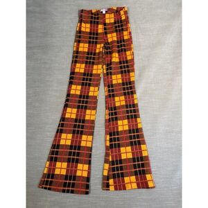 Urban Outfitters Yellow Plaid Flare Pants Womens Small High Rise Bell Bottoms